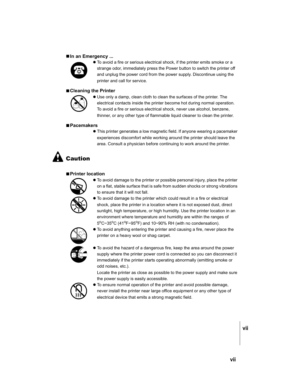 Vii caution | Canon W8200 User Manual | Page 9 / 196