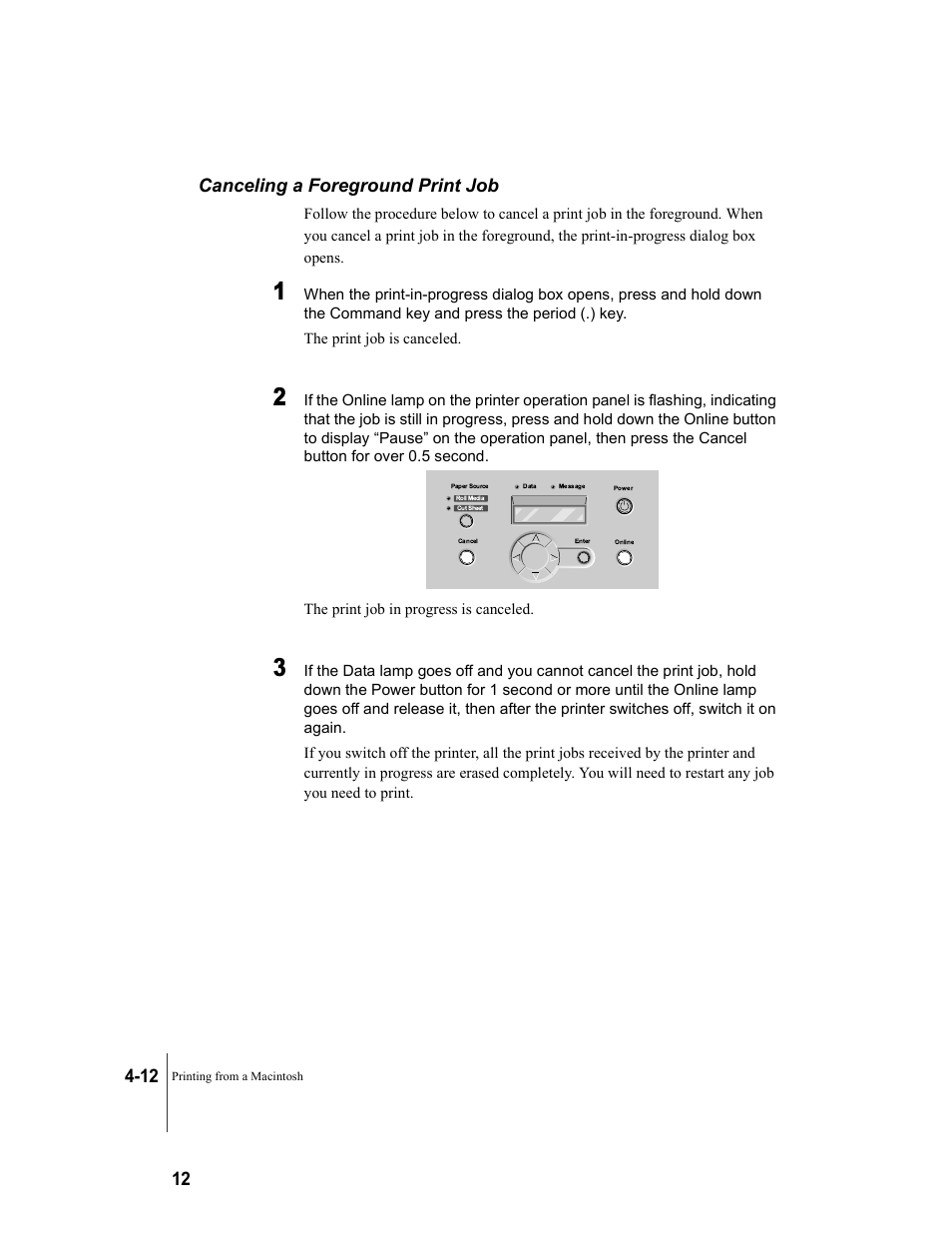 Canceling a foreground print job, Canceling a foreground print job -12 | Canon W8200 User Manual | Page 90 / 196