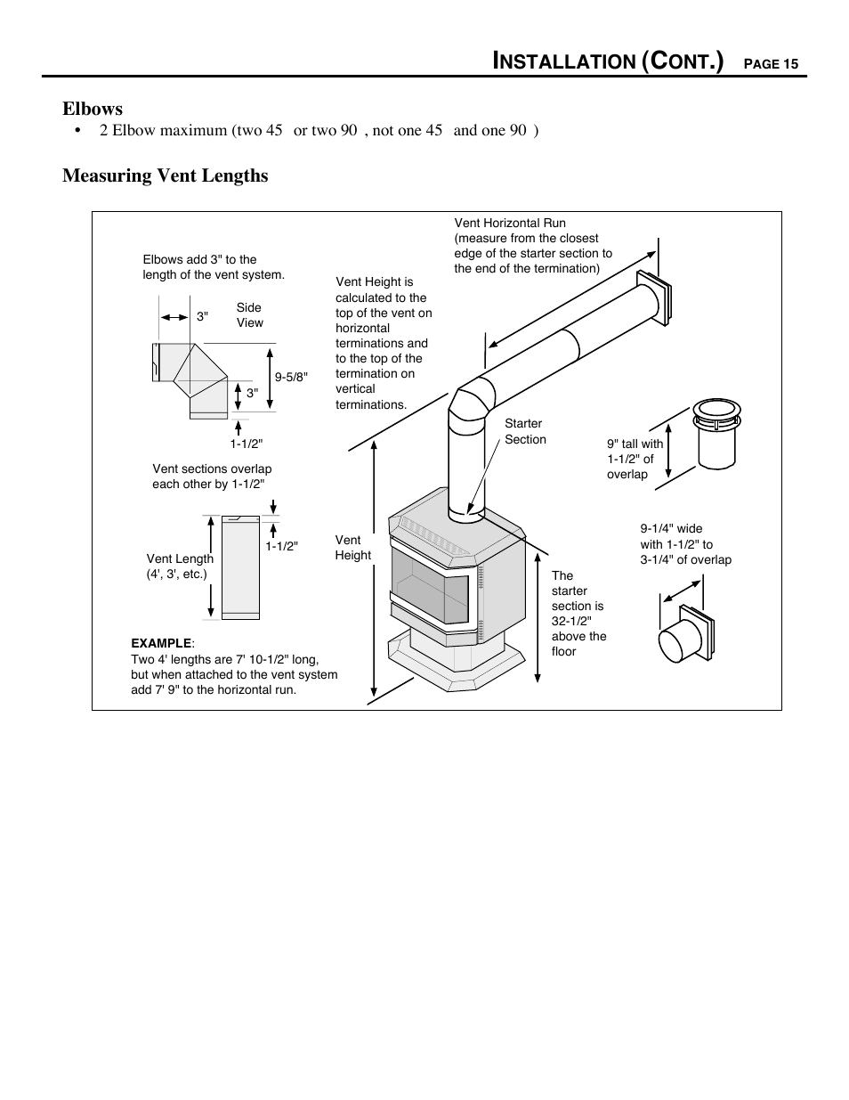 Nstallation, Elbows, Measuring vent lengths | Avalon Firestyles D-V-1995 User Manual | Page 15 / 38