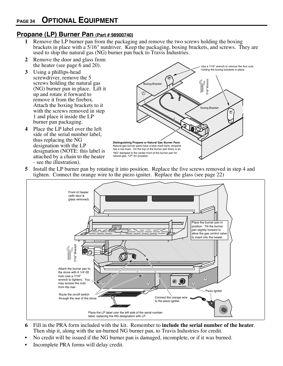 Ptional, Quipment propane (lp) burner pan | Avalon Firestyles D-V-1995 User Manual | Page 34 / 38