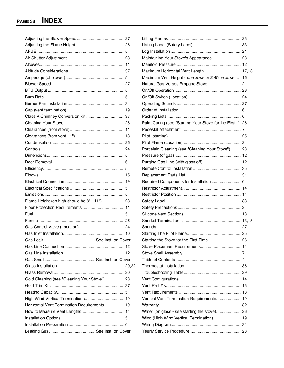 Ndex | Avalon Firestyles D-V-1995 User Manual | Page 38 / 38
