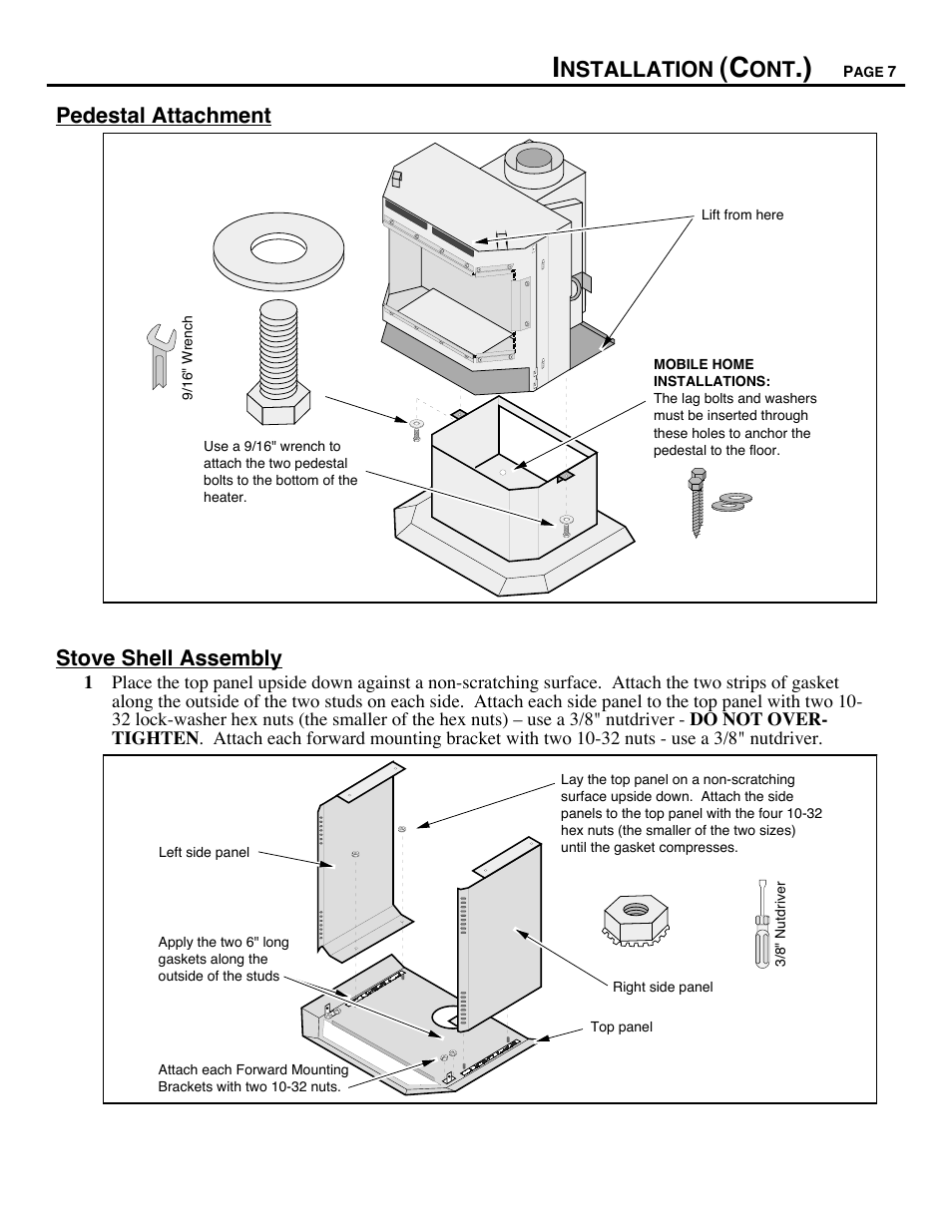 Nstallation, Pedestal attachment, Stove shell assembly | Avalon Firestyles D-V-1995 User Manual | Page 7 / 38