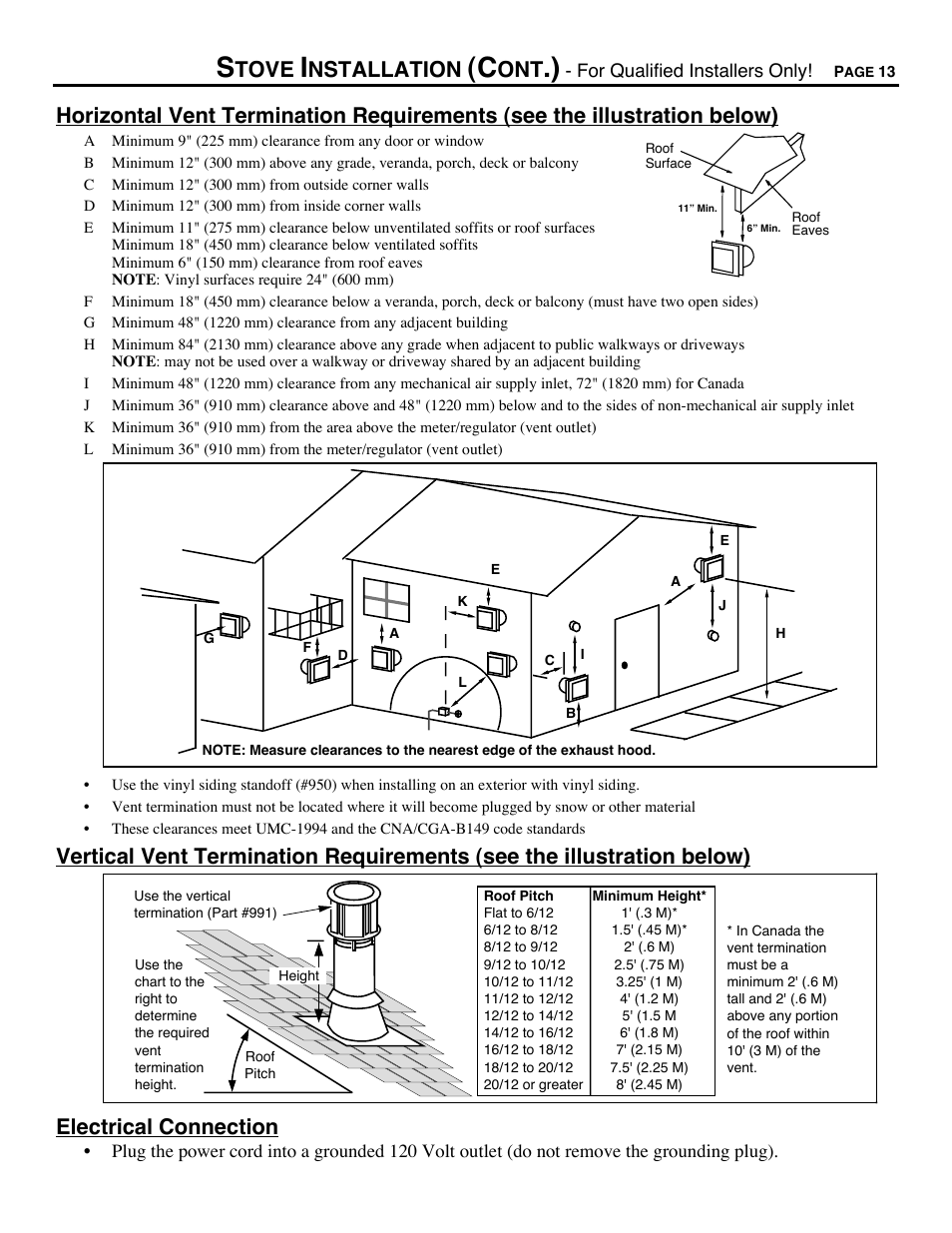 Tove, Nstallation, Electrical connection | Avalon Firestyles Chelan DV-1996 to 1999 User Manual | Page 13 / 40