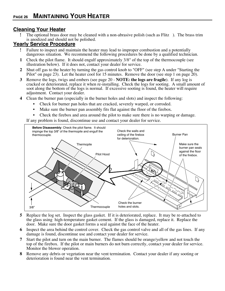 Maintaining your heater | Avalon Firestyles Chelan DV-1996 to 1999 User Manual | Page 26 / 40