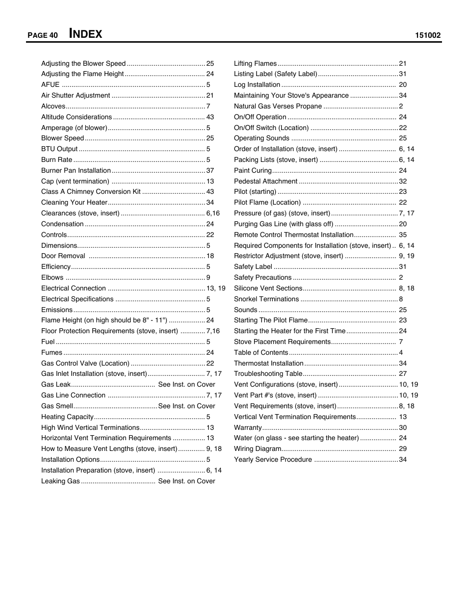 Index, Ndex | Avalon Firestyles Chelan DV-1996 to 1999 User Manual | Page 40 / 40