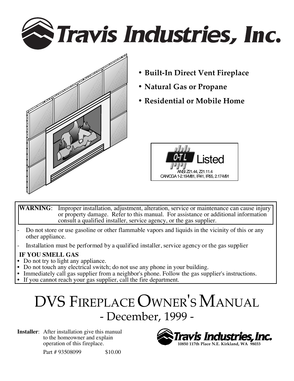 Avalon Firestyles DVS Fireplace-1997 to 2000 User Manual | 46 pages