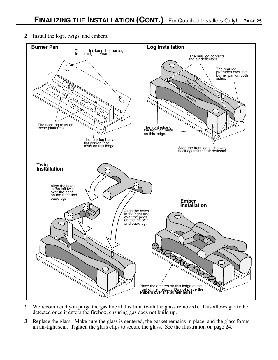 Log installation, Inalizing the, Nstallation | Avalon Firestyles DVS Fireplace-1997 to 2000 User Manual | Page 25 / 46