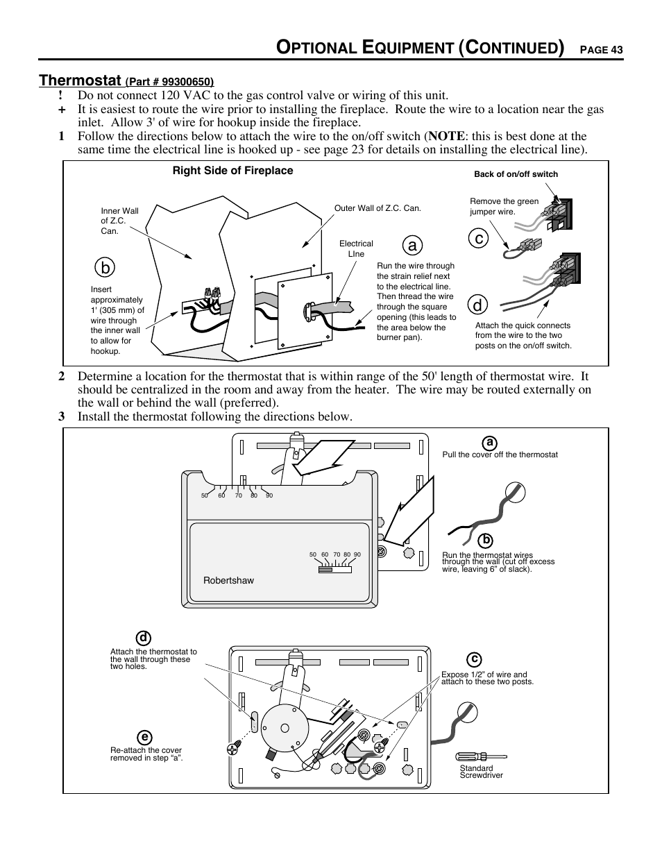 Thermostat, Ptional, Quipment | Ontinued | Avalon Firestyles DVS Fireplace-1997 to 2000 User Manual | Page 43 / 46