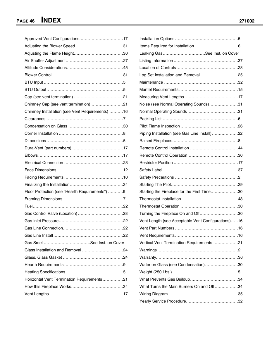 Index, Ndex | Avalon Firestyles DVS Fireplace-1997 to 2000 User Manual | Page 46 / 46