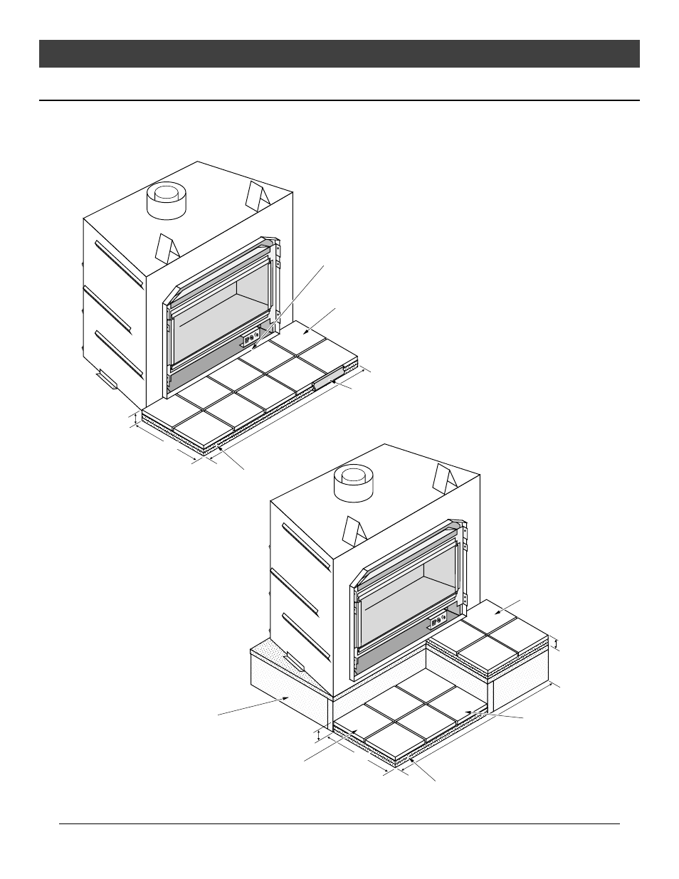 Installation, Floor mounted fireplaces raised fireplaces, Hearth requirements | For qualified installers only) © travis industries | Avalon Firestyles DVS Fireplace EF-2001 to 2007 User Manual | Page 10 / 42