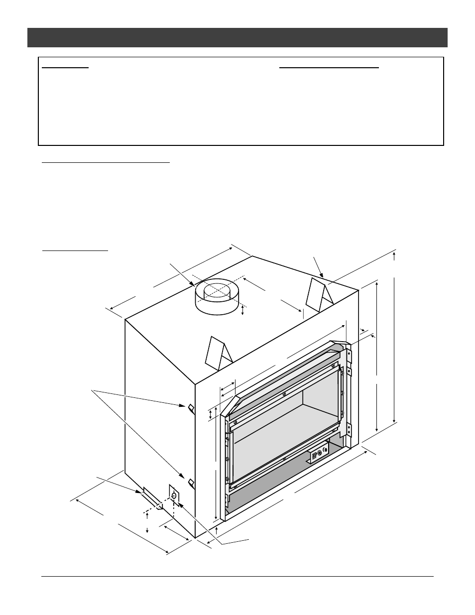 Features and specifications, Heating specifications, Dimensions | Avalon Firestyles DVS Fireplace EF-2001 to 2007 User Manual | Page 6 / 42