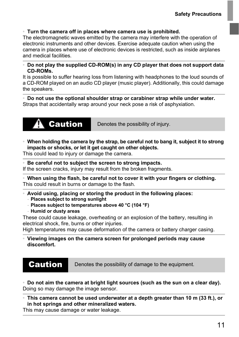 Caution | Canon D20 User Manual | Page 11 / 218