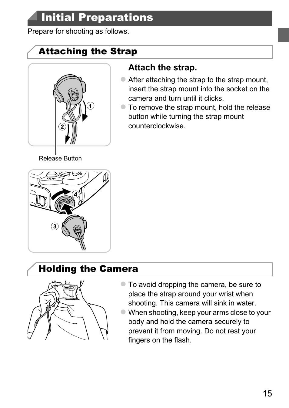 Initial preparations | Canon D20 User Manual | Page 15 / 218