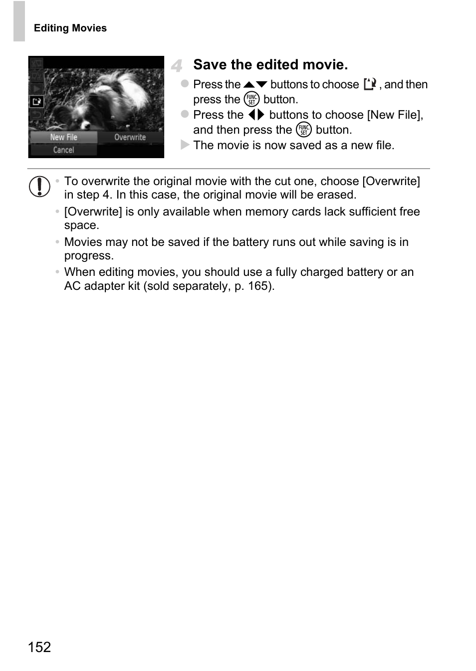152 save the edited movie | Canon D20 User Manual | Page 152 / 218
