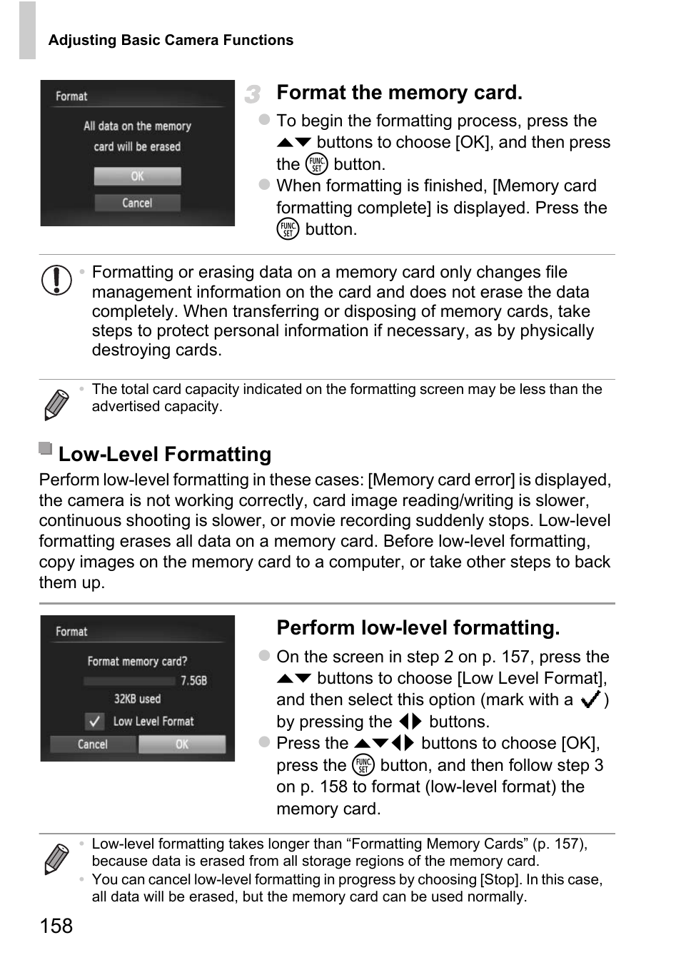 Perform low-level formatting, Low-level formatting | Canon D20 User Manual | Page 158 / 218