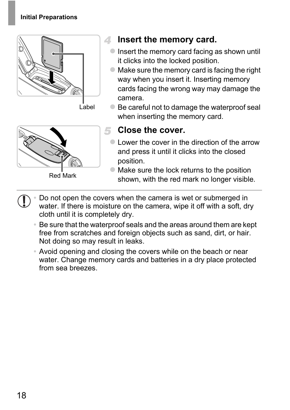 Pp. 18, Close the cover | Canon D20 User Manual | Page 18 / 218