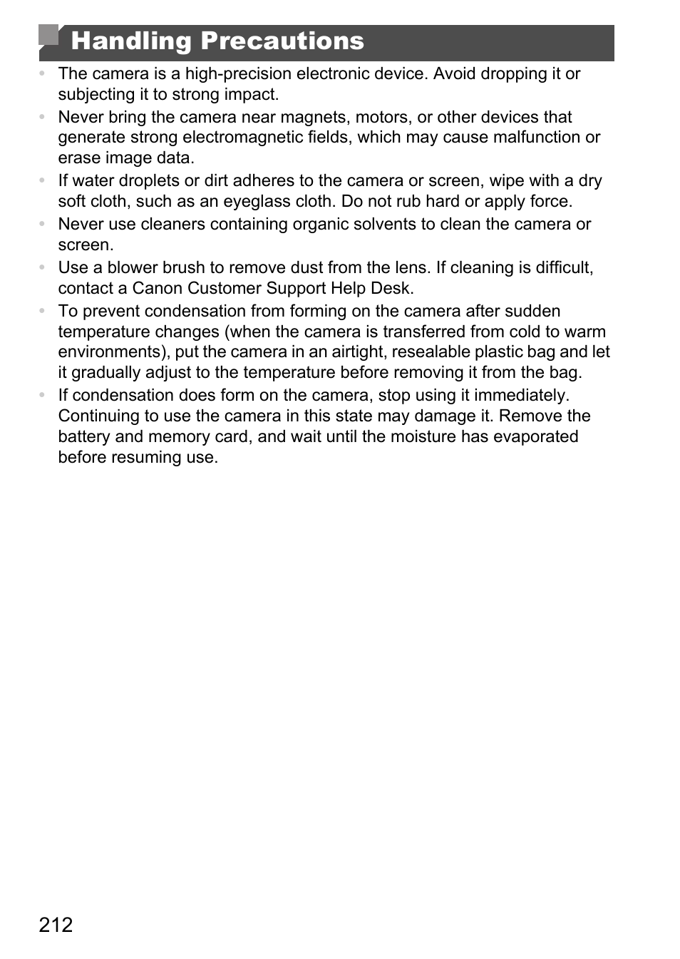 Handling precautions | Canon D20 User Manual | Page 212 / 218