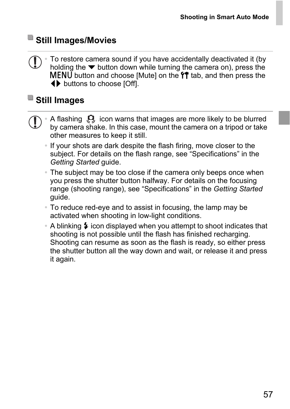 57 still images/movies, Still images | Canon D20 User Manual | Page 57 / 218