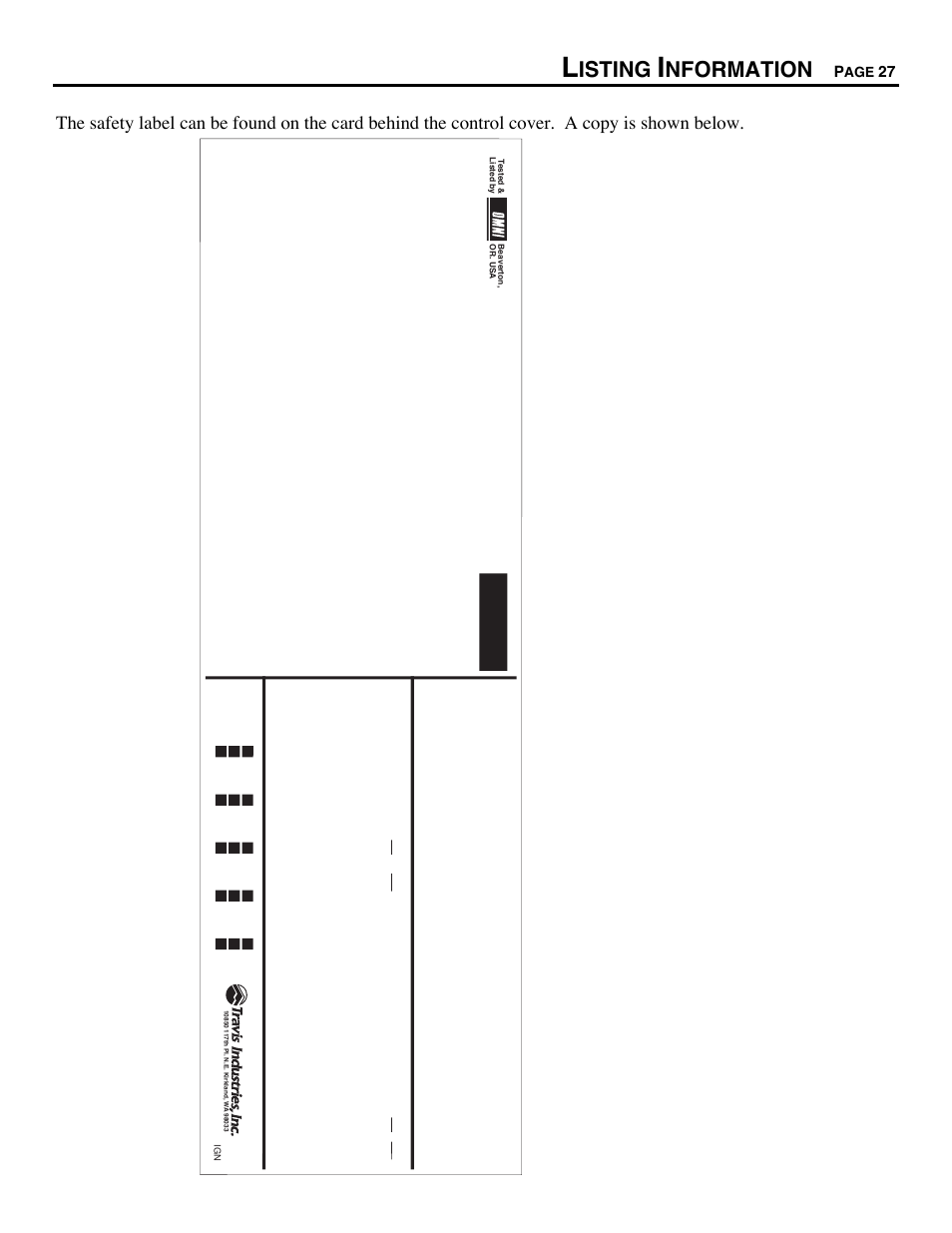 Listing information, Isting, Nformation | Minimum clearances to combustibles | Avalon Firestyles DVS Insert-1996 to 2000 User Manual | Page 27 / 36