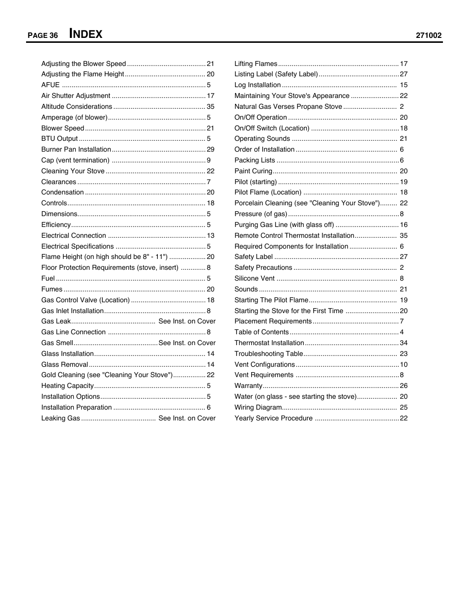 Index, Ndex | Avalon Firestyles DVS Insert-1996 to 2000 User Manual | Page 36 / 36