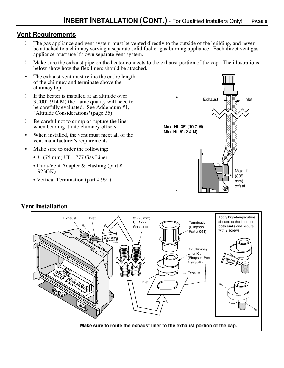 Vent requirements, Vent installation, Nsert | Nstallation | Avalon Firestyles DVS Insert-1996 to 2000 User Manual | Page 9 / 36