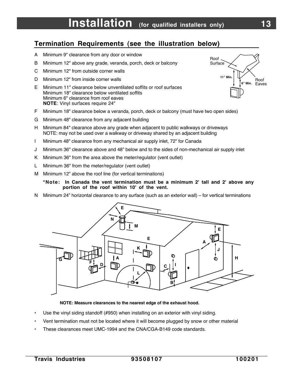 Termination requirements, Installation | Avalon Firestyles Salish-1999 to 2000 User Manual | Page 13 / 36