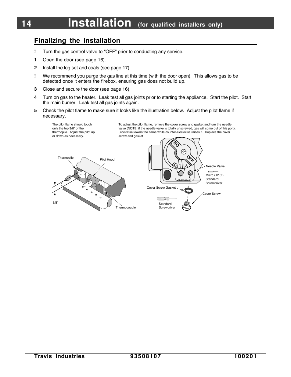 Finalizing the installation, Installation | Avalon Firestyles Salish-1999 to 2000 User Manual | Page 14 / 36