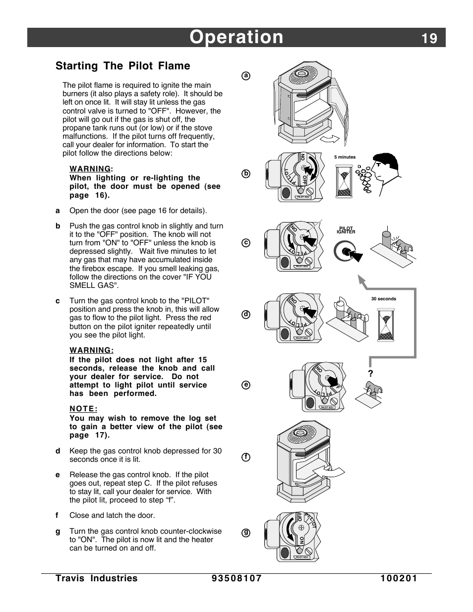 Starting the pilot, Operation, Starting the pilot flame | Avalon Firestyles Salish-1999 to 2000 User Manual | Page 19 / 36