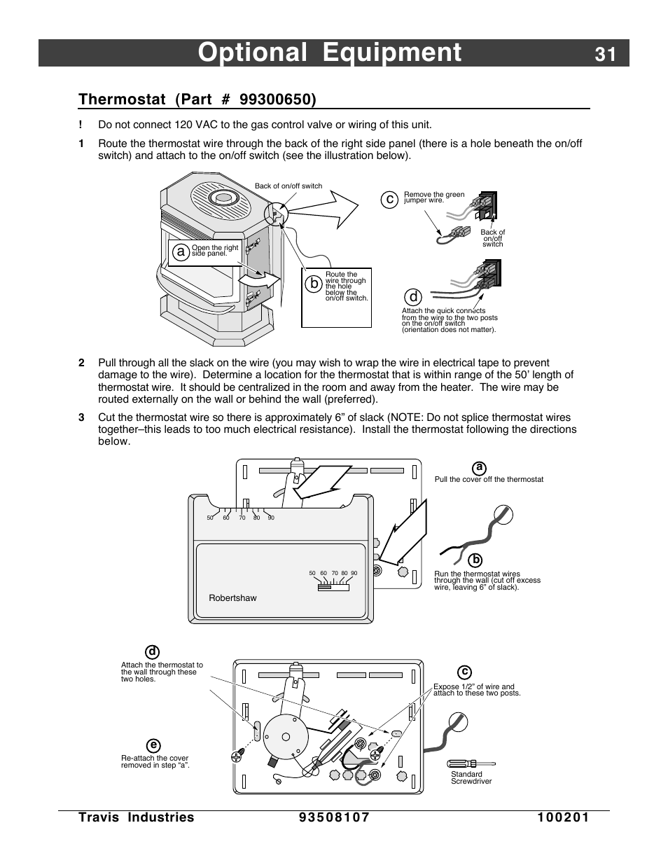 Thermostat, Optional equipment | Avalon Firestyles Salish-1999 to 2000 User Manual | Page 31 / 36