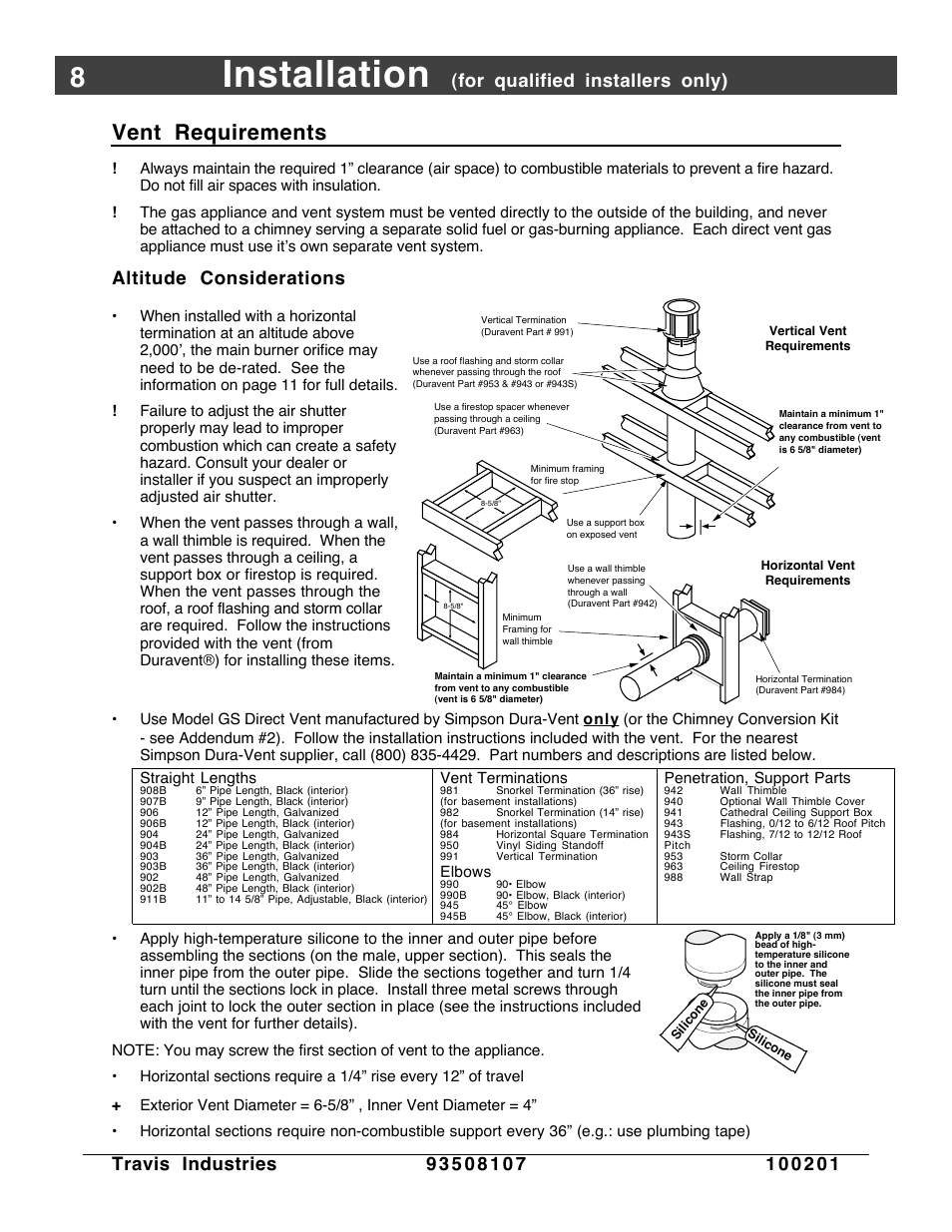Vent requirements, Installation, Altitude considerations | Avalon Firestyles Salish-1999 to 2000 User Manual | Page 8 / 36