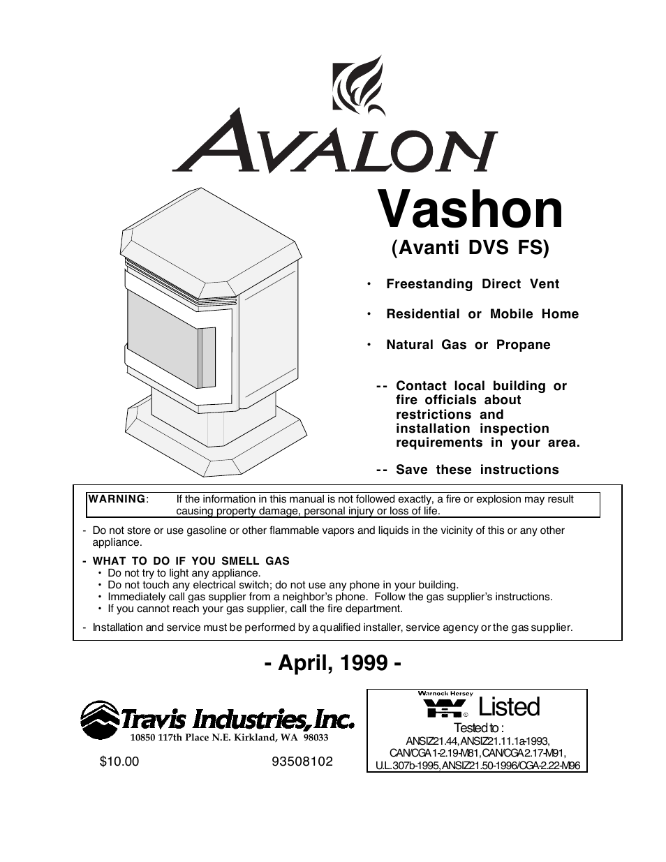 Avalon Firestyles Vashon-1998 to 1999 User Manual | 40 pages