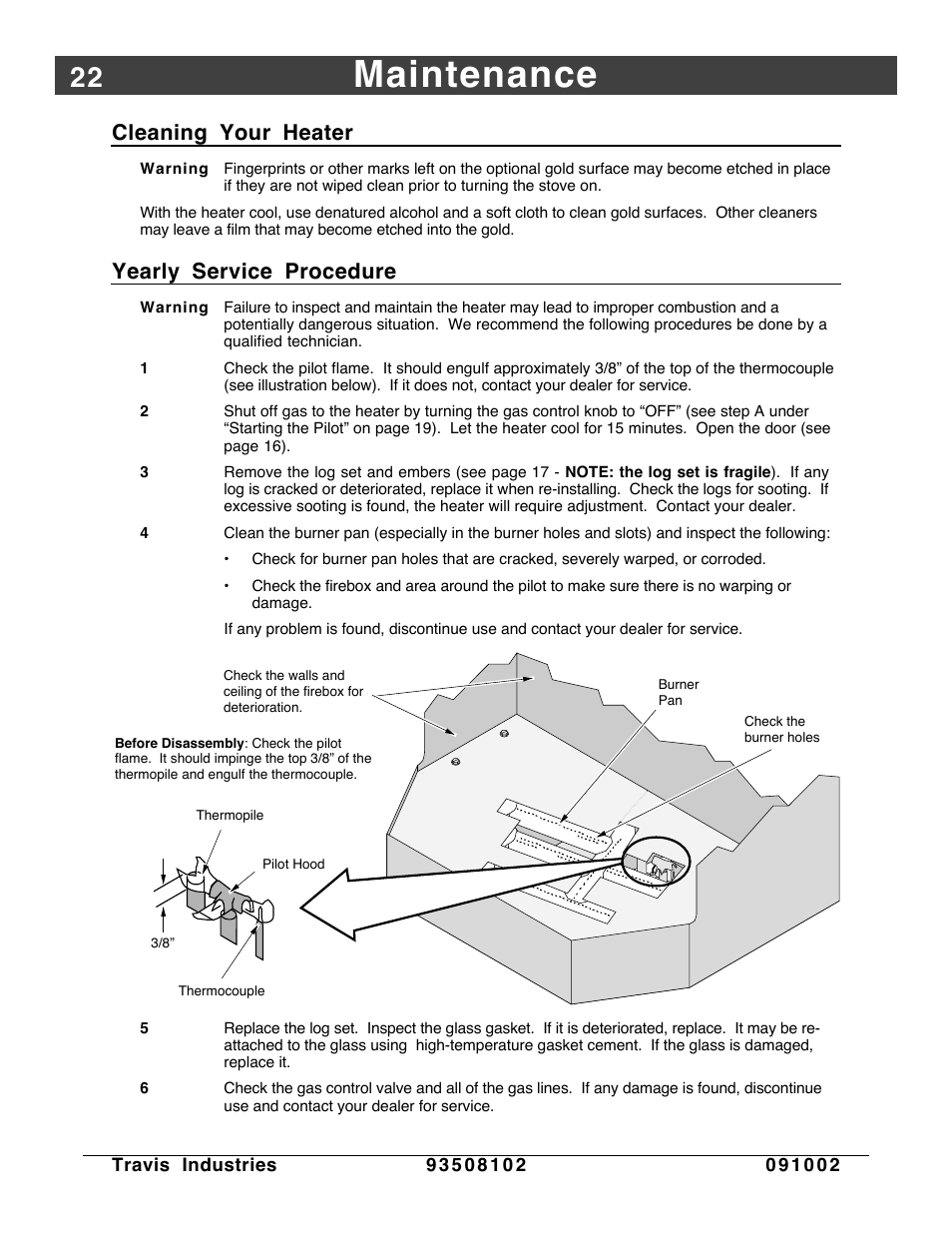 Maintenance, Cleaning your heater, Yearly service procedure | Avalon Firestyles Vashon-1998 to 1999 User Manual | Page 22 / 40