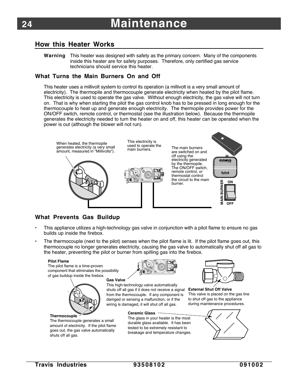 How this heater works, Maintenance, What turns the main burners on and off | What prevents gas buildup | Avalon Firestyles Vashon-1998 to 1999 User Manual | Page 24 / 40