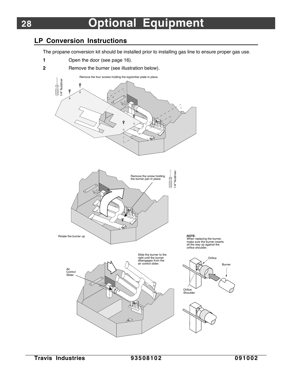 Optional equipment, Lp conversion instructions | Avalon Firestyles Vashon-1998 to 1999 User Manual | Page 28 / 40