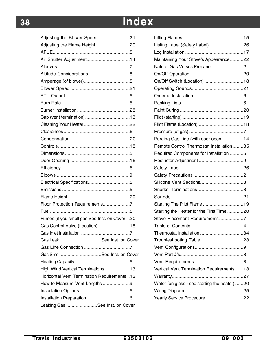 Index | Avalon Firestyles Vashon-1998 to 1999 User Manual | Page 38 / 40