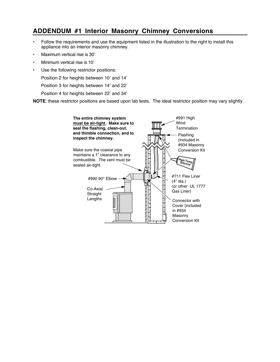 Addendum #1 interior masonry chimney conversions | Avalon Firestyles Vashon-1998 to 1999 User Manual | Page 39 / 40