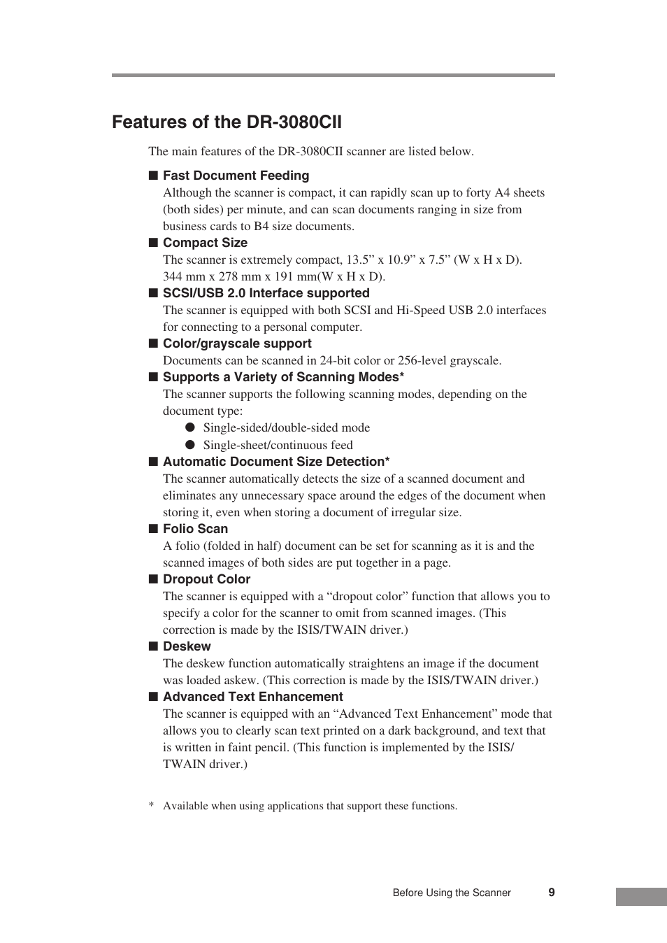 Features of the dr-3080cii | Canon DR-3080CII User Manual | Page 11 / 71