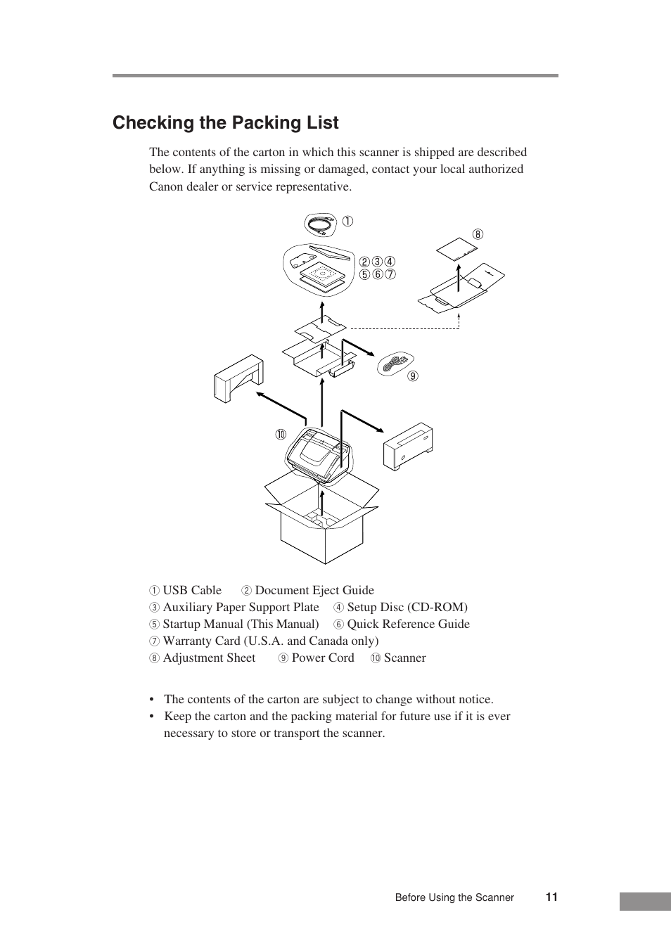 Checking the packing list | Canon DR-3080CII User Manual | Page 13 / 71