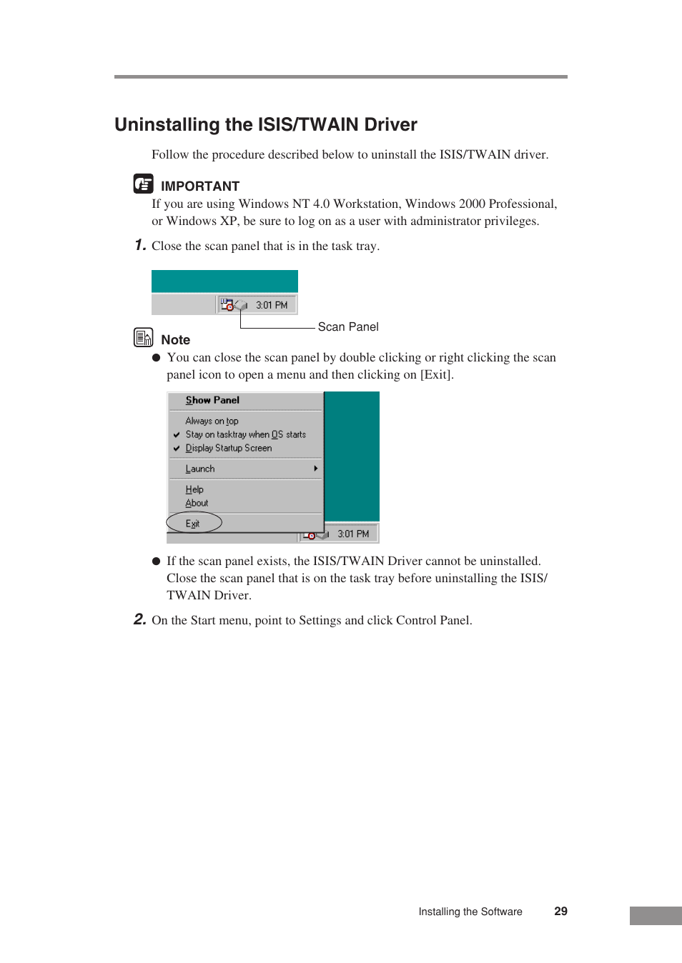 Uninstalling the isis/twain driver | Canon DR-3080CII User Manual | Page 31 / 71