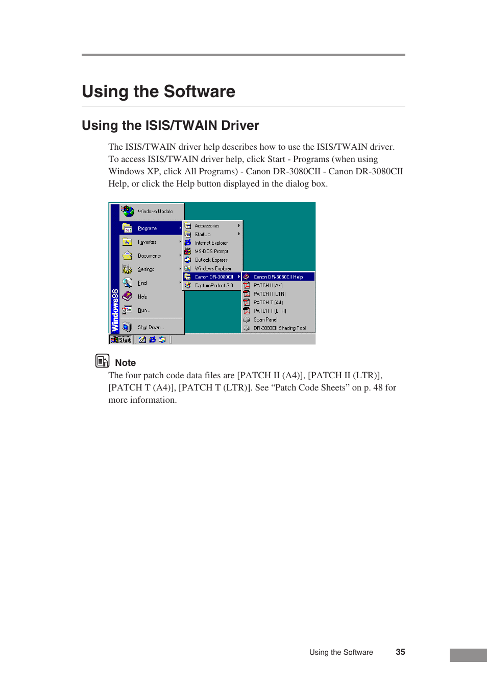 Using the software, Using the isis/twain driver | Canon DR-3080CII User Manual | Page 37 / 71