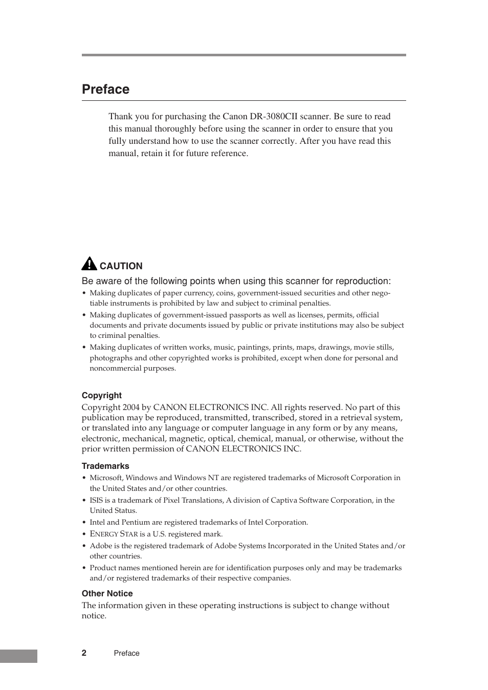 Preface | Canon DR-3080CII User Manual | Page 4 / 71