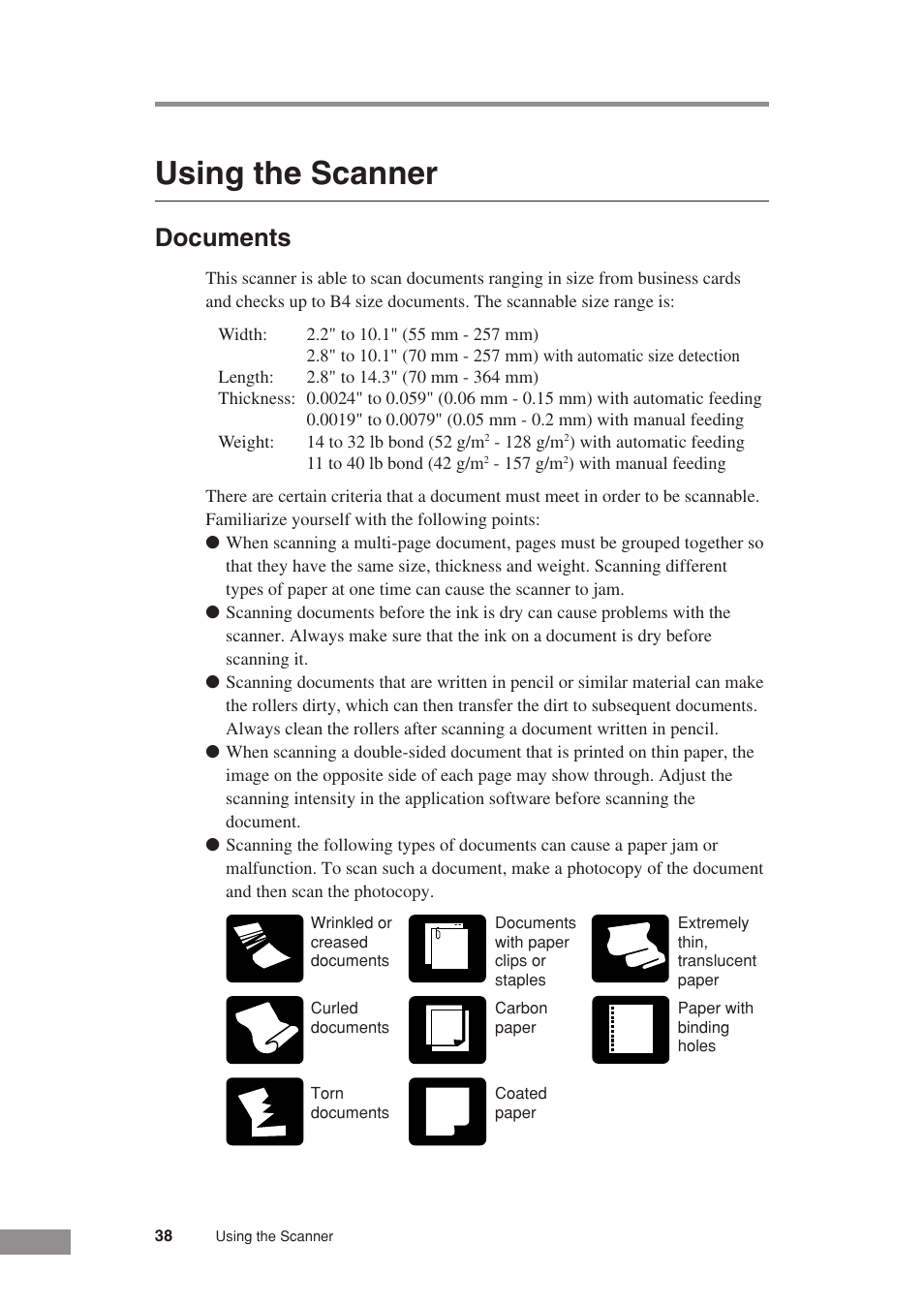 Using the scanner, Documents | Canon DR-3080CII User Manual | Page 40 / 71