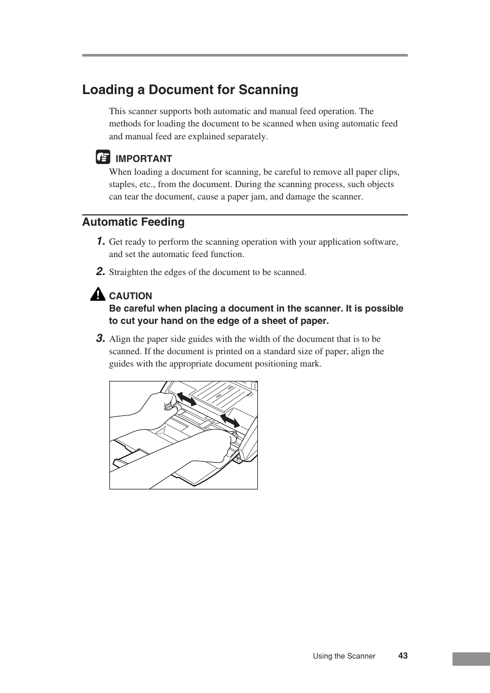 Loading a document for scanning | Canon DR-3080CII User Manual | Page 45 / 71