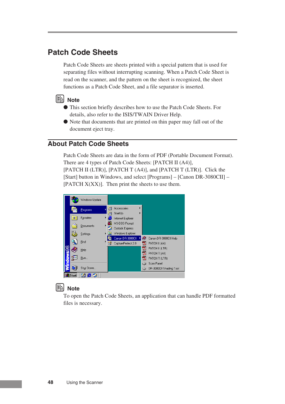 Patch code sheets, About patch code sheets | Canon DR-3080CII User Manual | Page 50 / 71