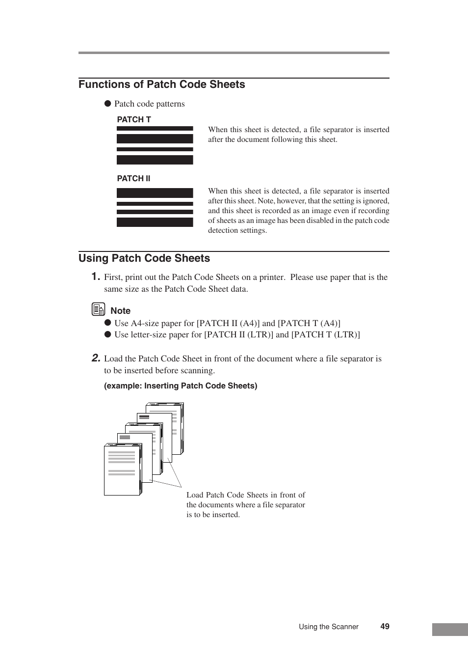 Functions of patch code sheets, Using patch code sheets 1 | Canon DR-3080CII User Manual | Page 51 / 71