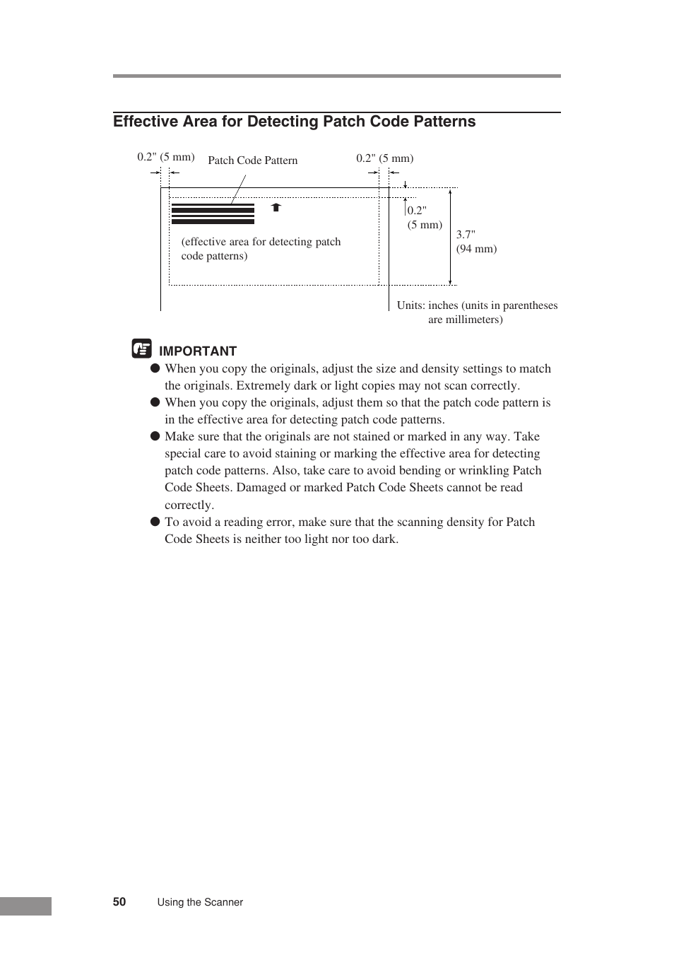 Effective area for detecting patch code patterns | Canon DR-3080CII User Manual | Page 52 / 71