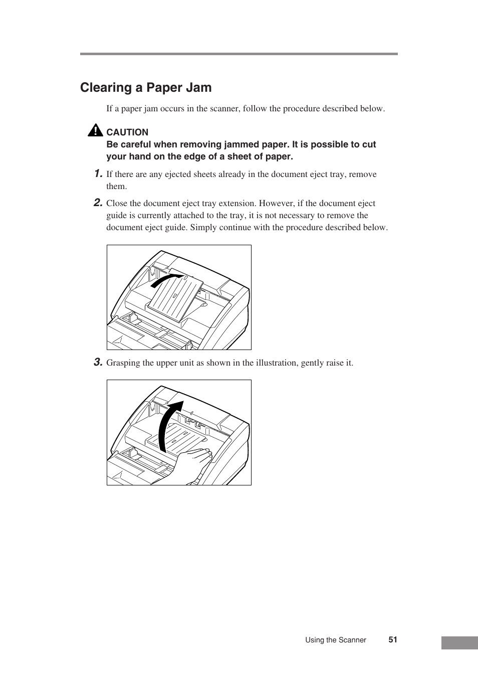 Clearing a paper jam | Canon DR-3080CII User Manual | Page 53 / 71