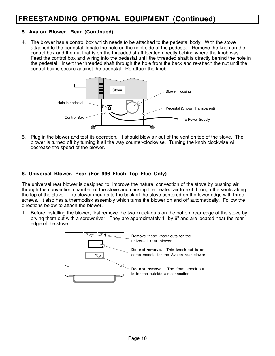 Freestanding optional equipment (continued) | Avalon Firestyles 796-1990 to 1993 User Manual | Page 10 / 67