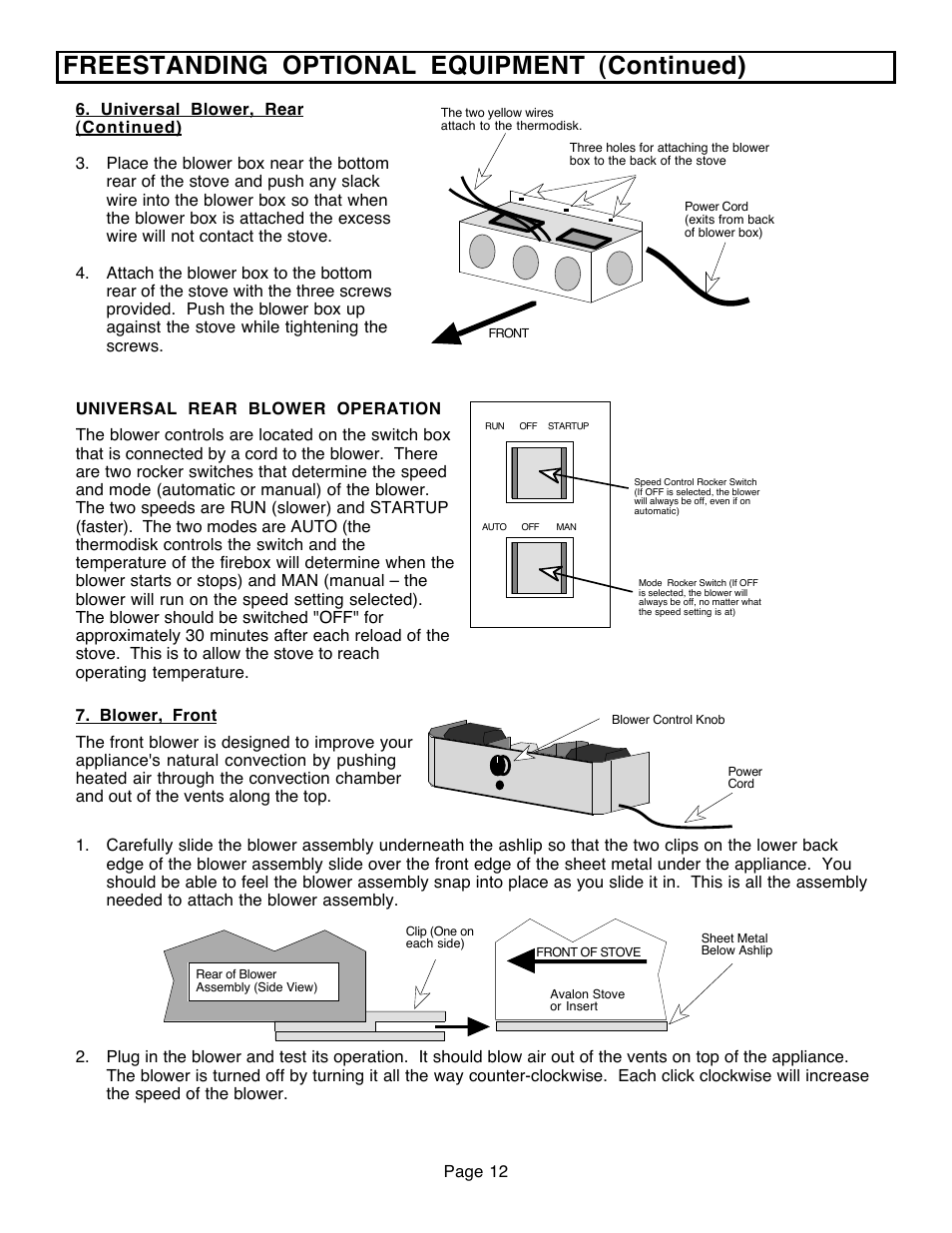 Freestanding optional equipment (continued) | Avalon Firestyles 796-1990 to 1993 User Manual | Page 12 / 67