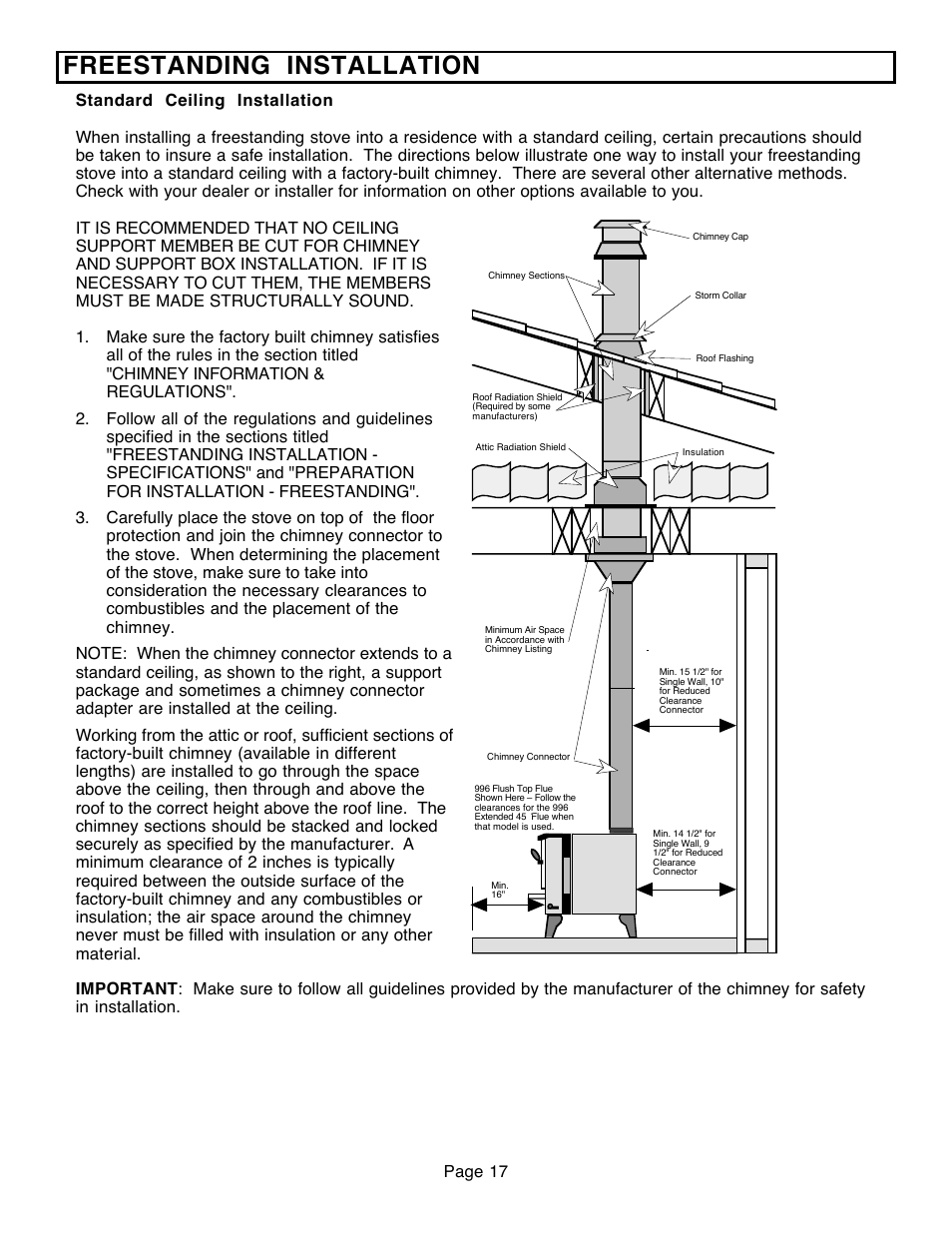 Freestanding installation | Avalon Firestyles 796-1990 to 1993 User Manual | Page 17 / 67